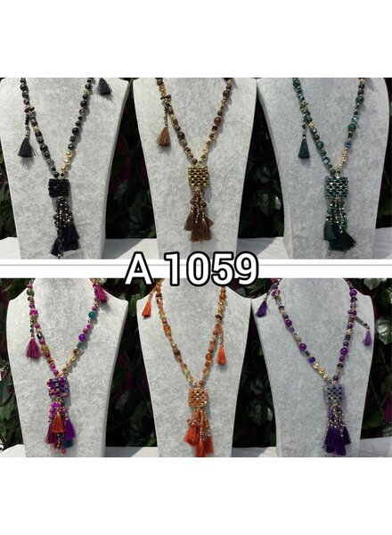 A1059 Beads and Tassel Long Necklace