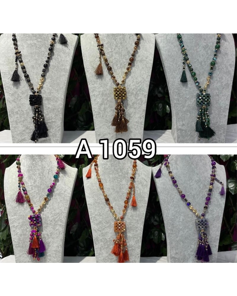 A1059 Beads and Tassel Long Necklace