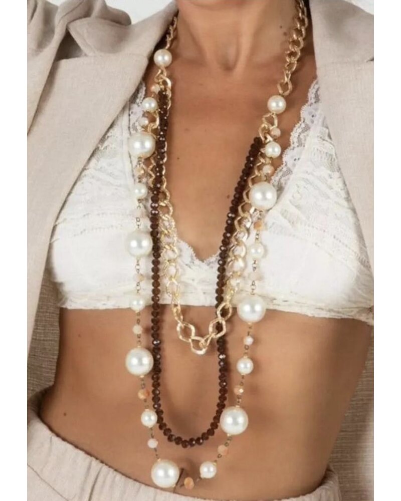 Long 3 Layers w/ Pearls Necklace