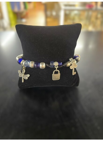 Silver and Blue 3 Charms Bracelet