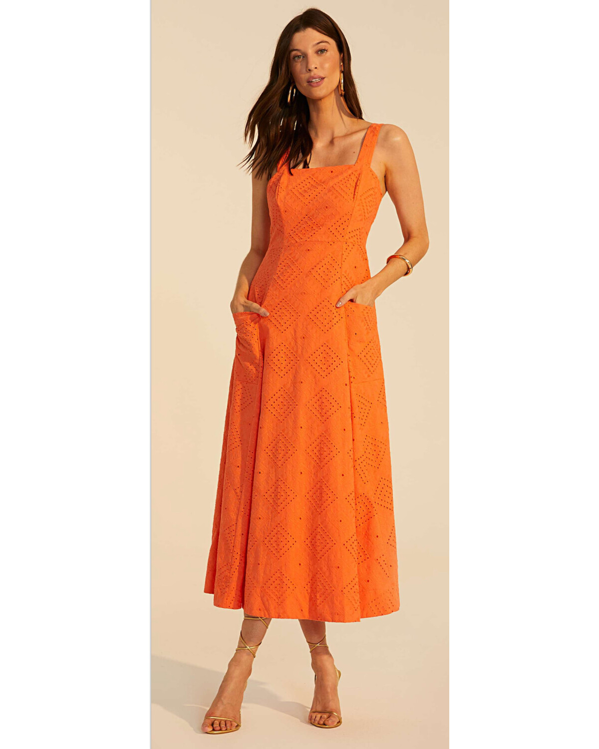 Orange Midi Dress With Pockets