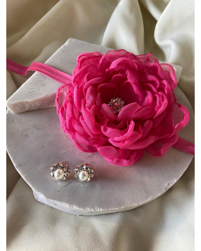 Silk Flower and Crystal Earrings
