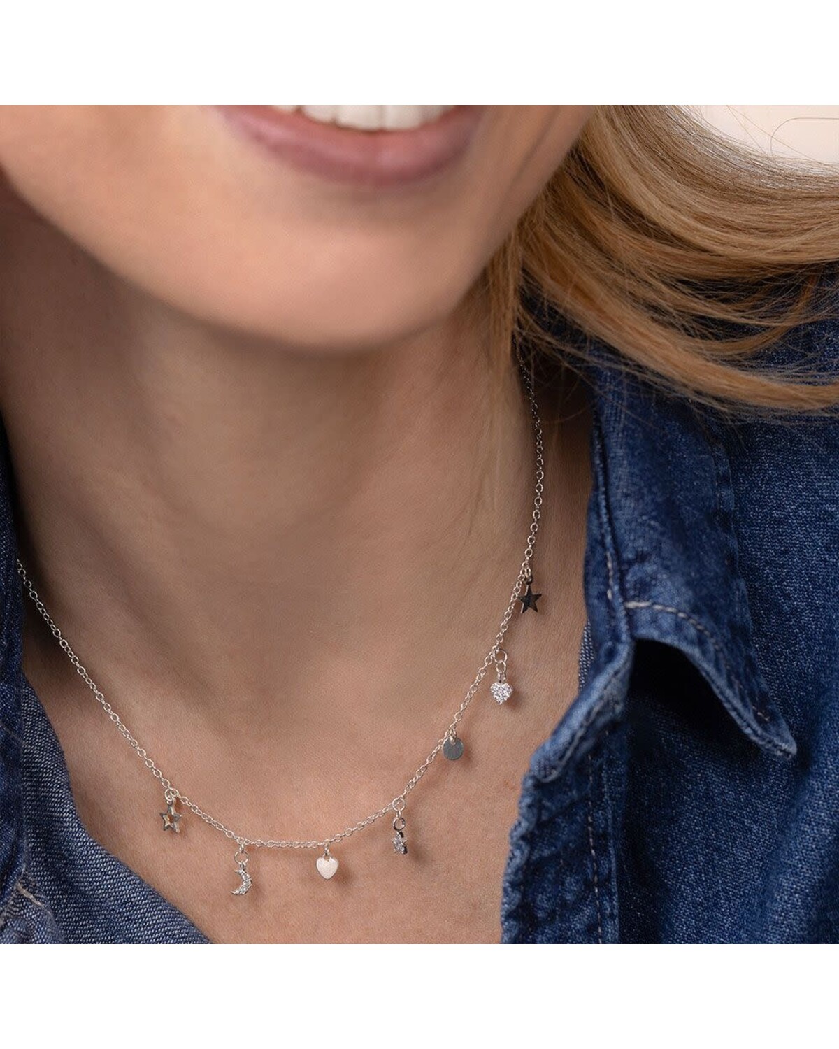 ks2019CHOKER CHARMS HEART/STAR/MOON silver