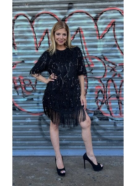 Black Tunic Dress w/ Sequins and Fringes