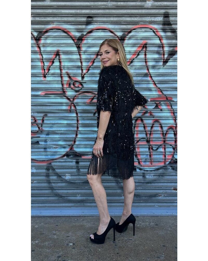 Black Tunic Dress w/ Sequins and Fringes