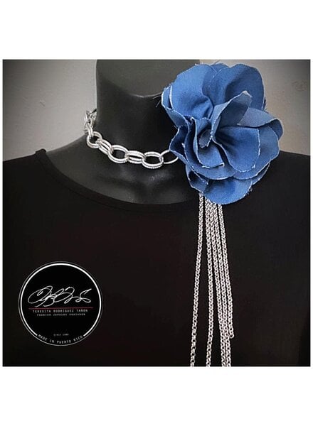 Denim Flower Choker with chain