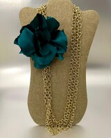 Multilayer necklace w/flower teal