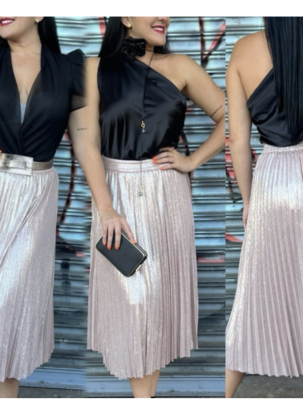Foil Coated Pleated Skirt Champagne