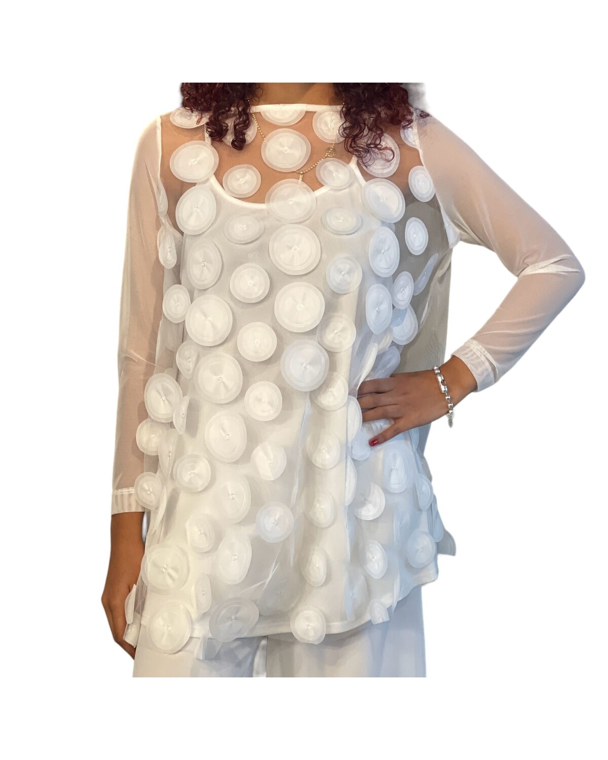 Boat-Neck See Through and Chiffon Layered Pants Set