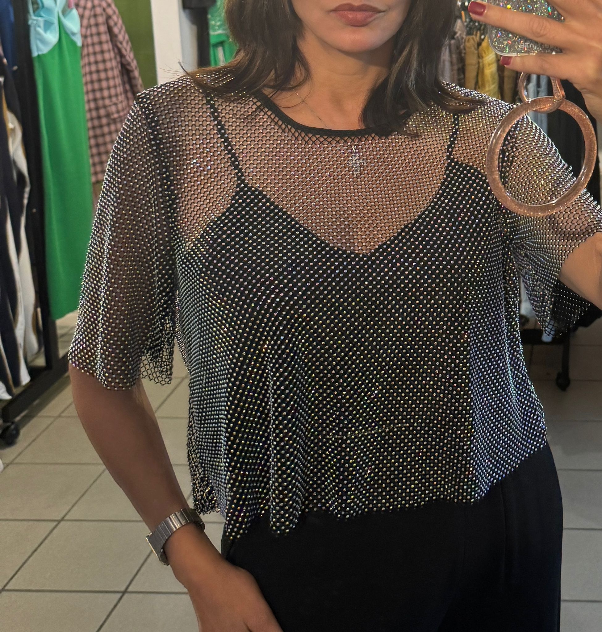 Fishnet crop best sale top short sleeve