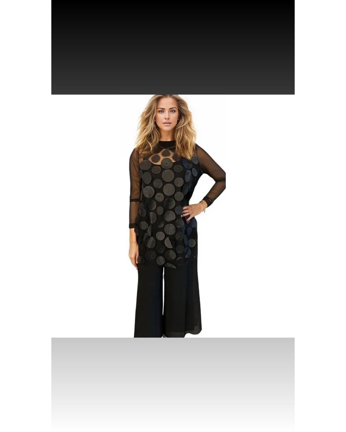 Boat-Neck See Through and Chiffon Layered Pants Set