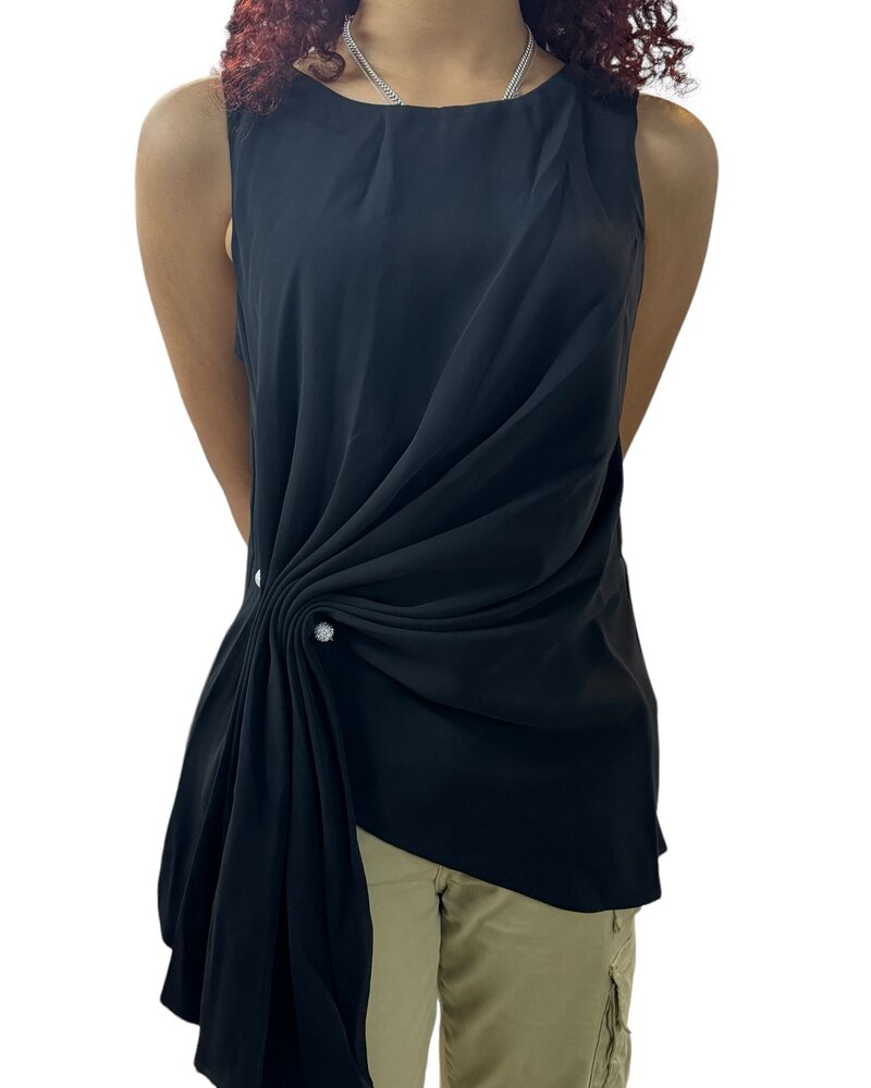 Sleeveless Solid Blouse with Side Pin Detail