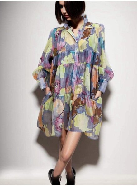 LONG SLEEVE BUTTONS DOWN COLORFUL DRESS