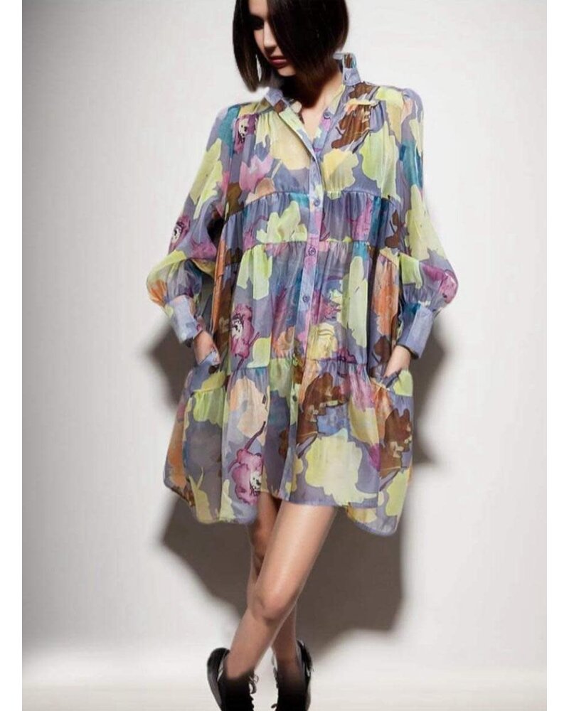 LONG SLEEVE BUTTONS DOWN COLORFUL DRESS
