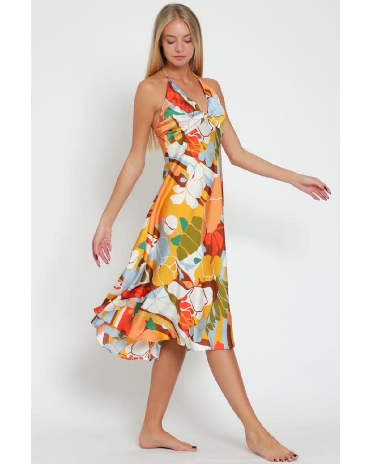 Halter Backless Satin Midi Dress