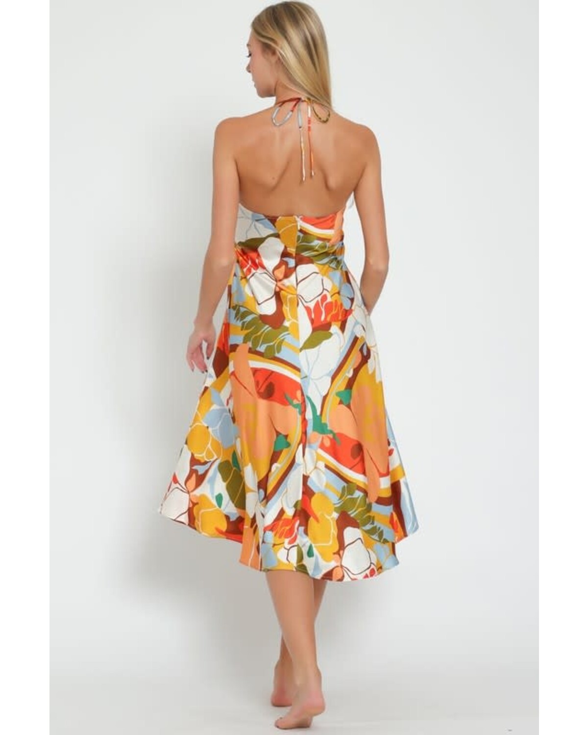 Halter Backless Satin Midi Dress