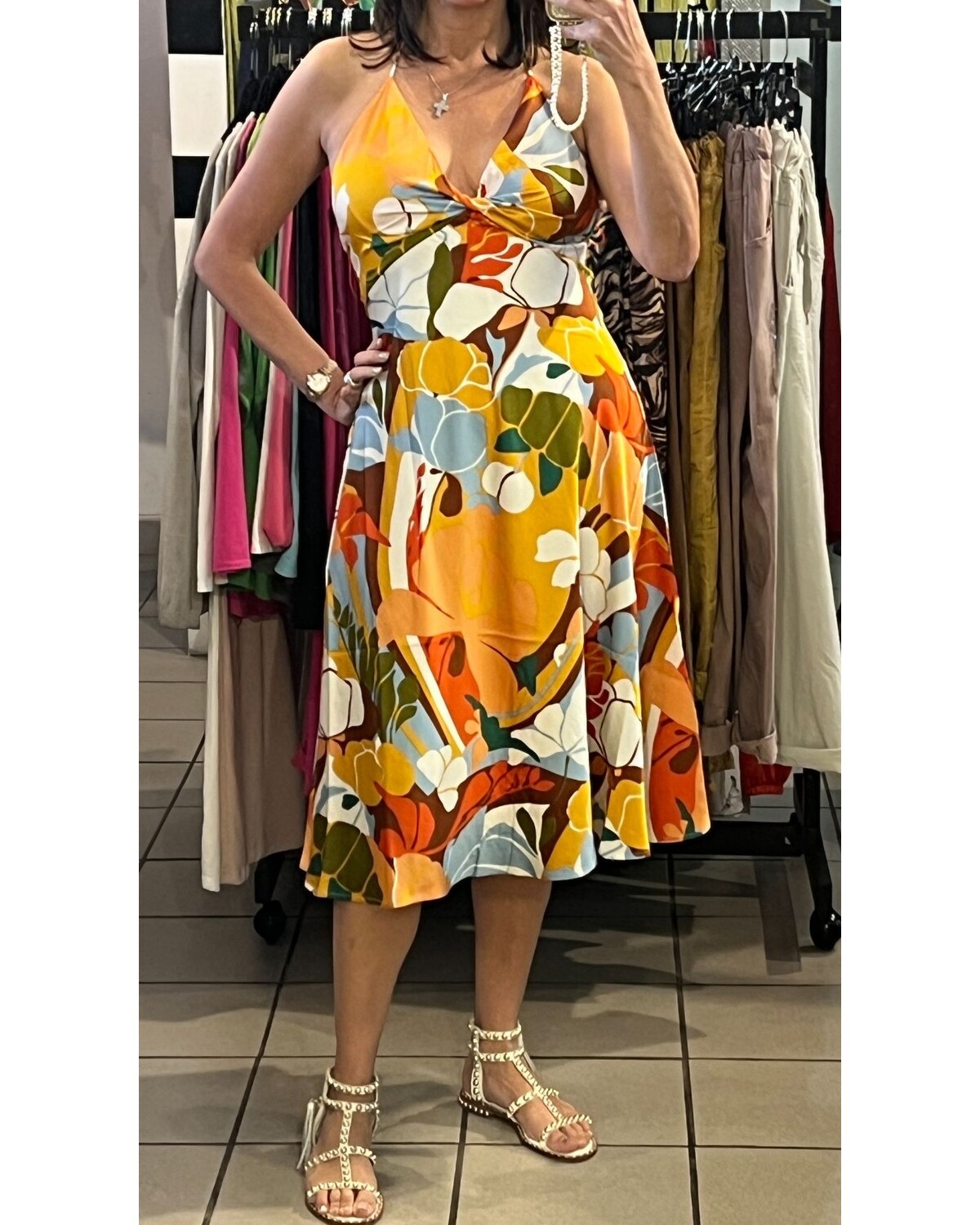 Halter Backless Satin Midi Dress