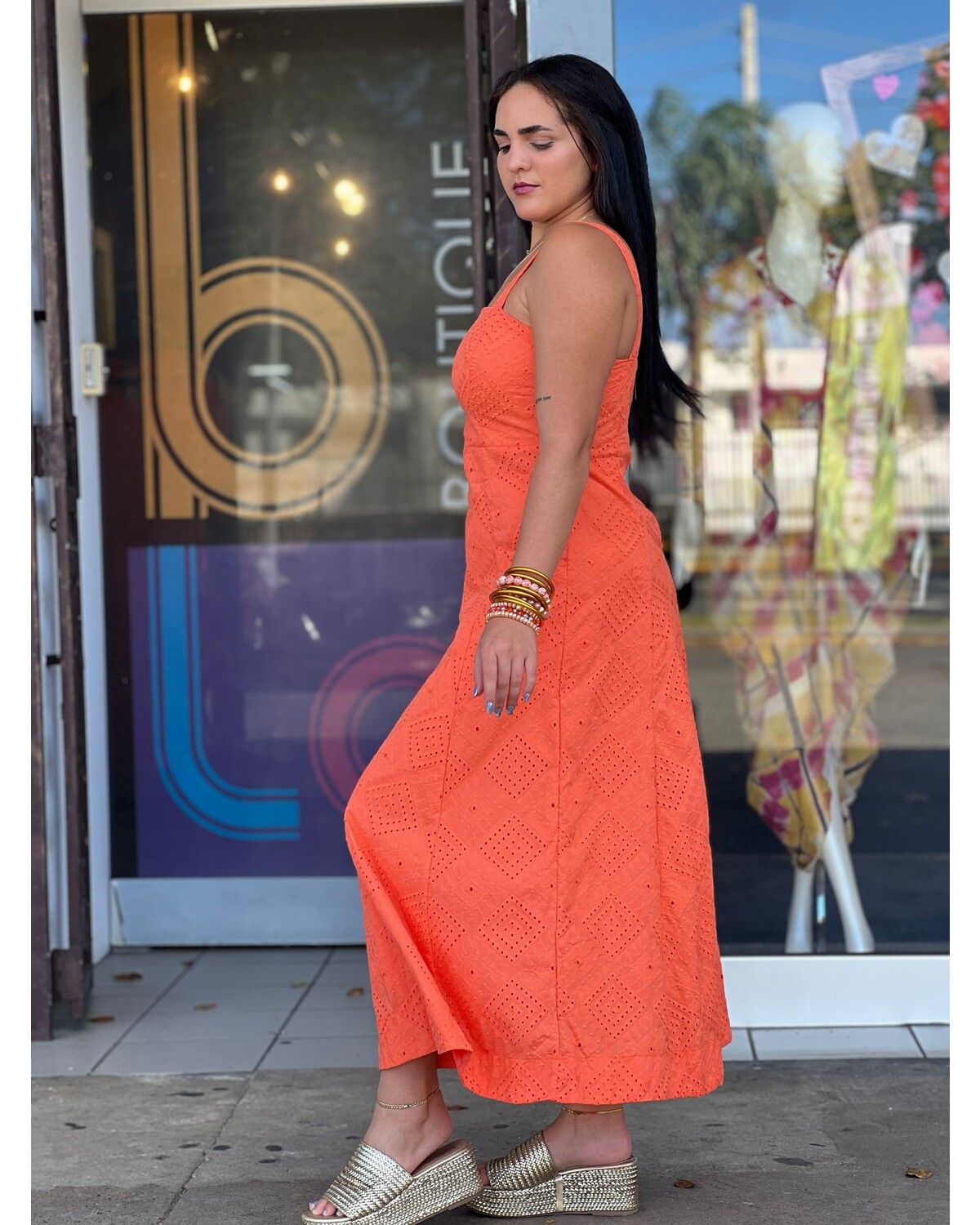 Orange Midi Dress With Pockets