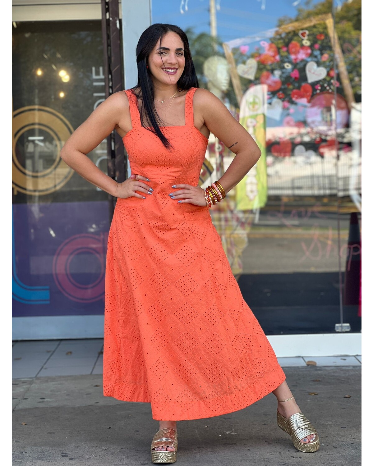 Orange Midi Dress With Pockets