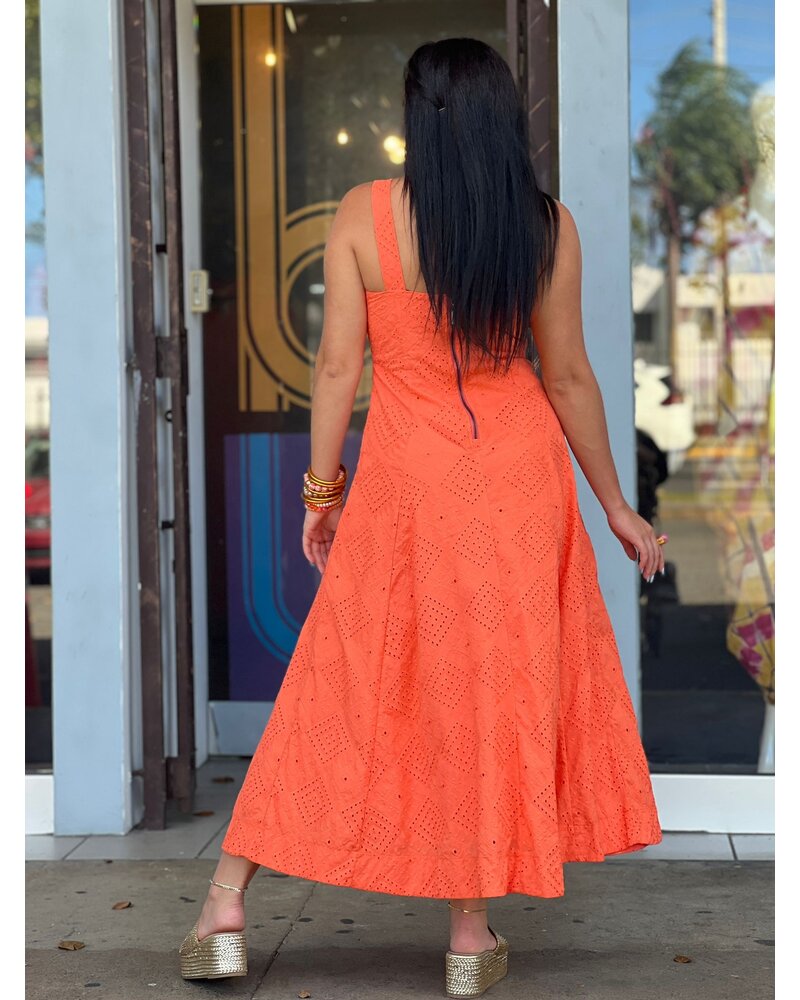 Orange Midi Dress With Pockets
