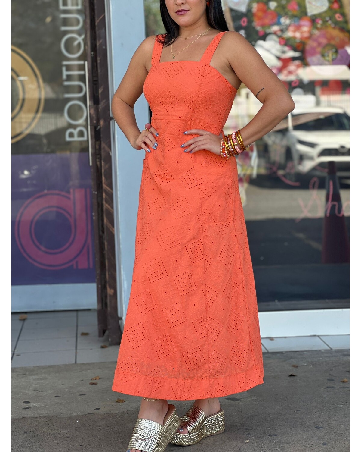 Orange Midi Dress With Pockets
