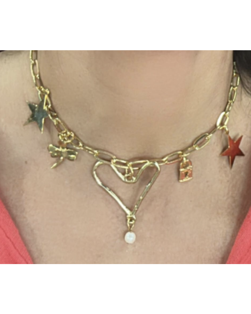 Heart, lock, star 4 soles necklace