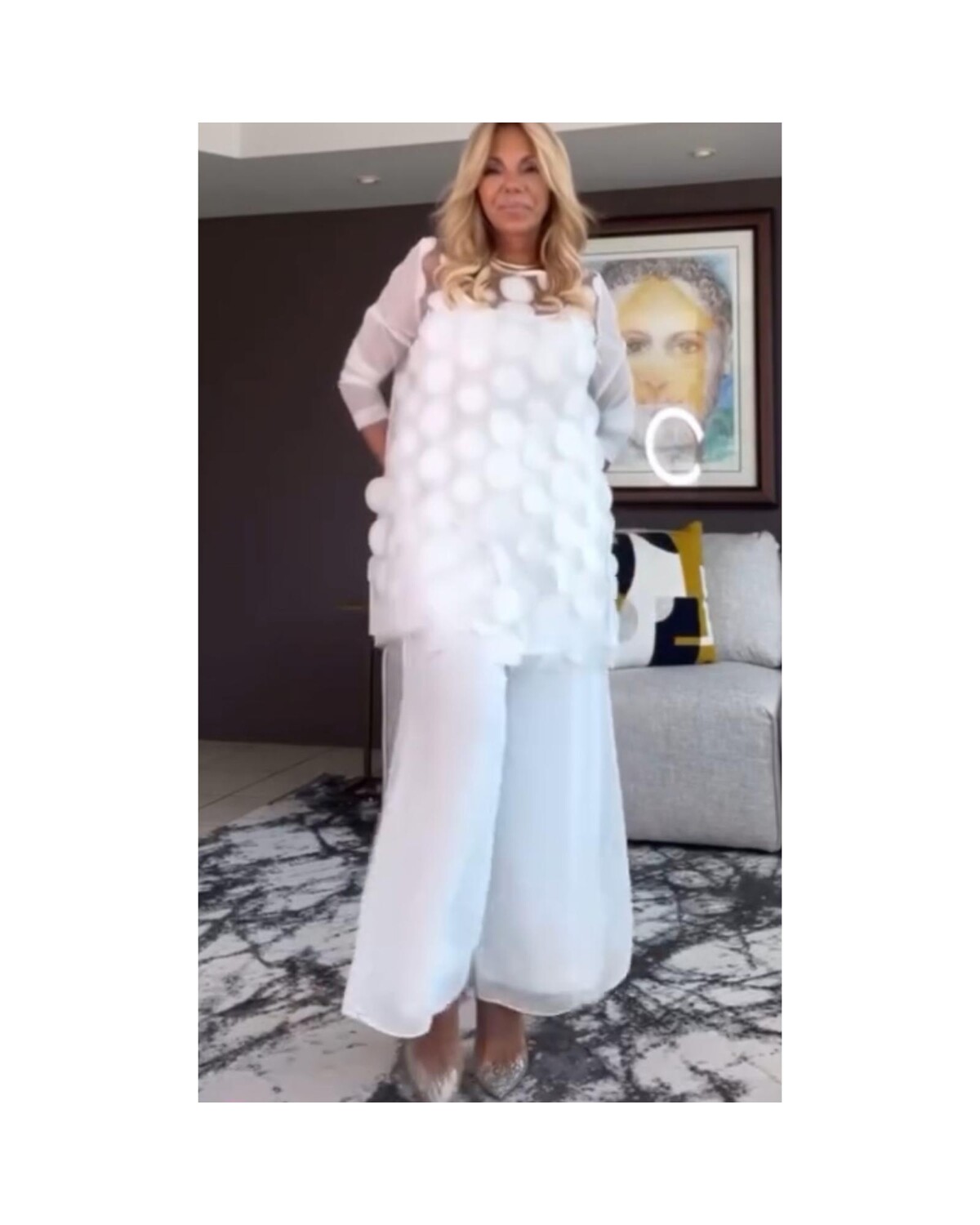 Boat-Neck See Through and Chiffon Layered Pants Set