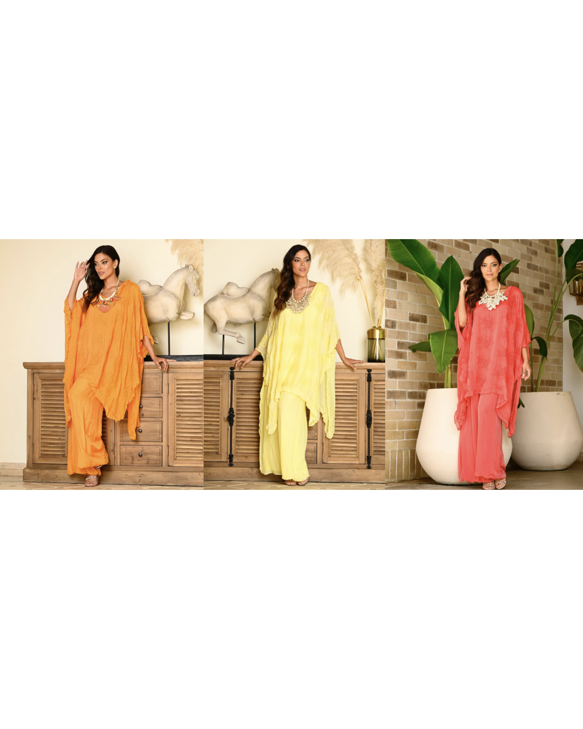 ONE SIZE SILK EMBROIDERED TUNIC AND PANTS SET