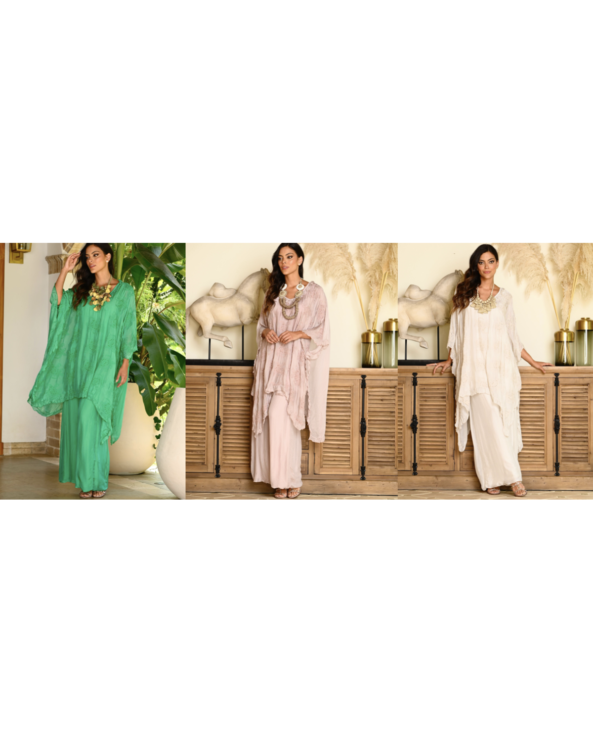 ONE SIZE SILK EMBROIDERED TUNIC AND PANTS SET(more Colors)