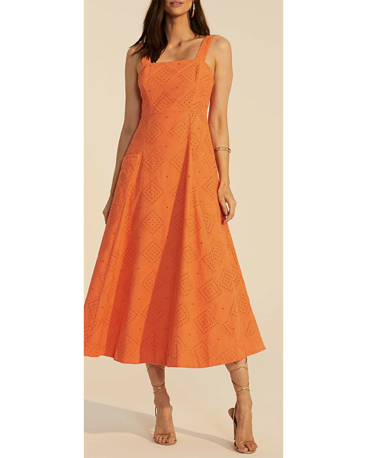 Orange Midi Dress With Pockets