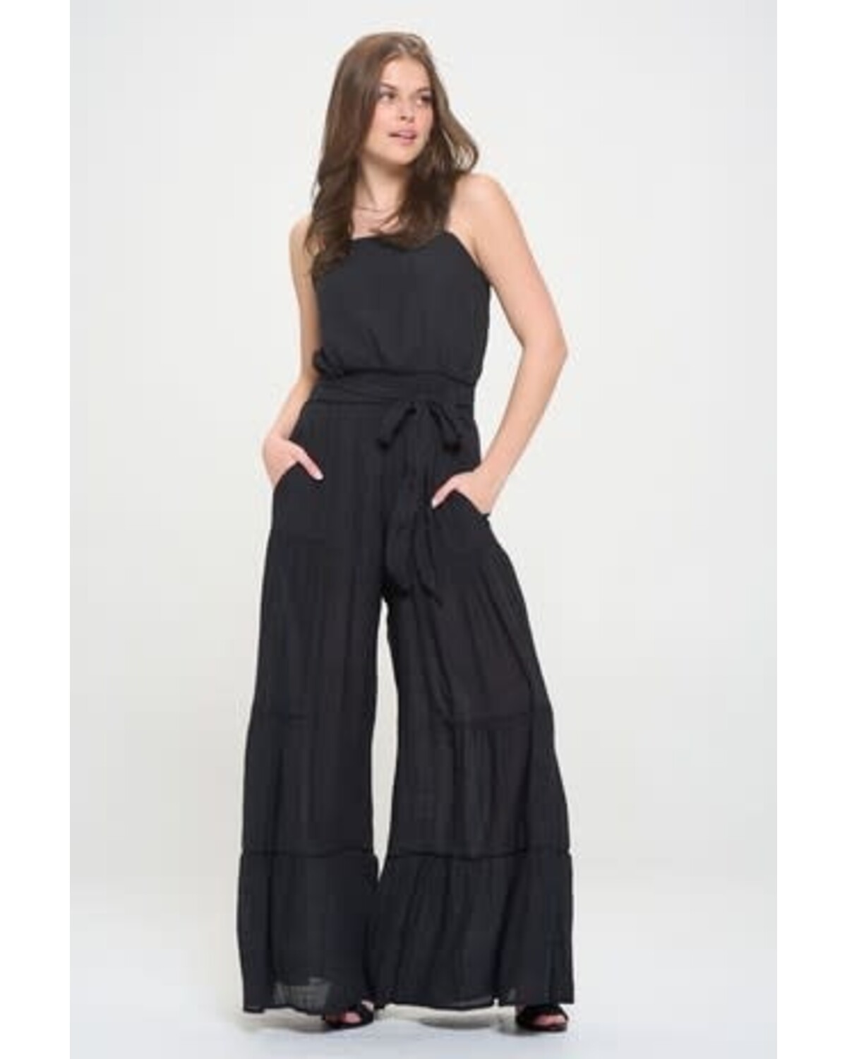 ELASTIC STRAP TIERED JUMPSUIT