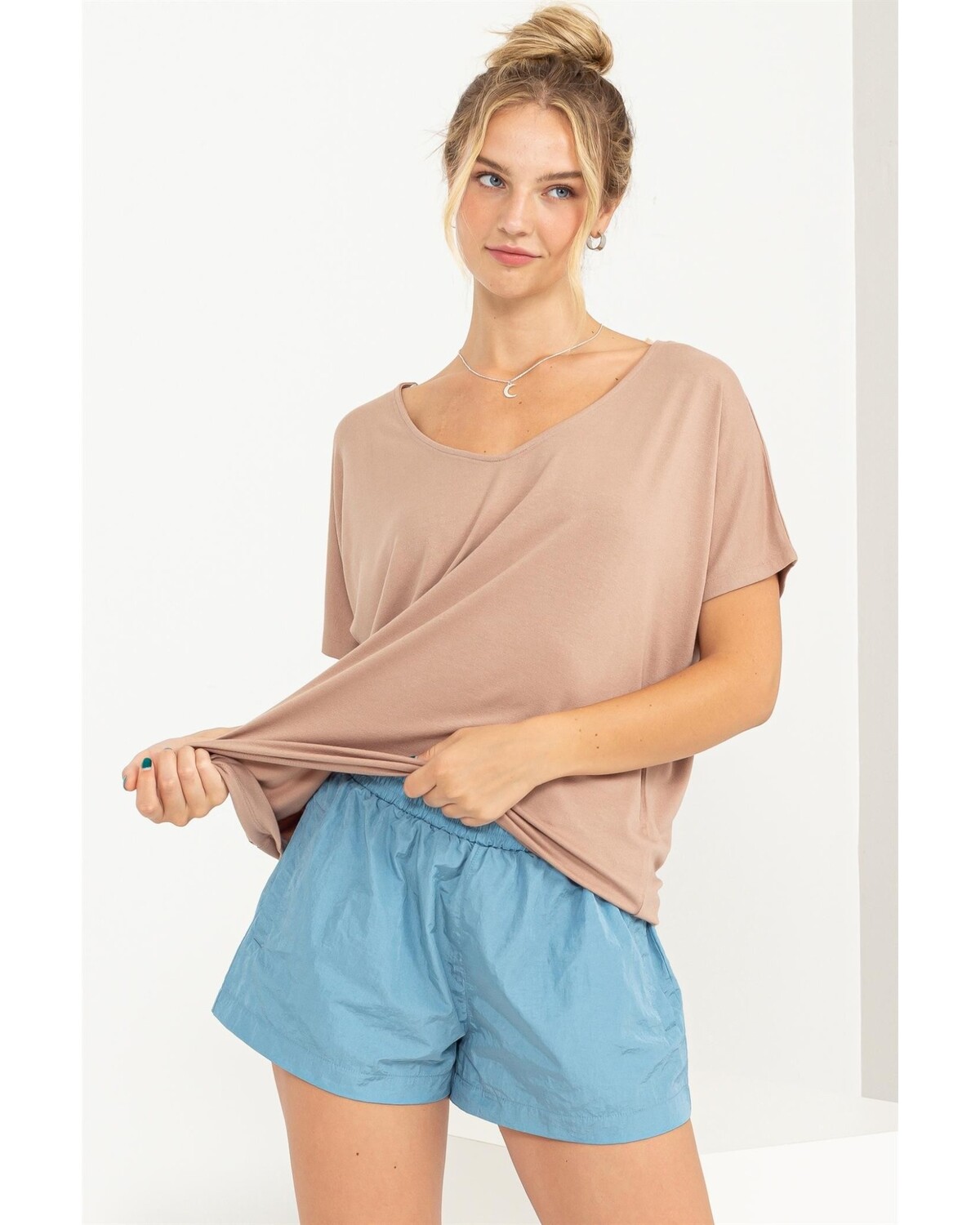 V NECK DOLMAN SHORT SLEEVE TOP(more colors)