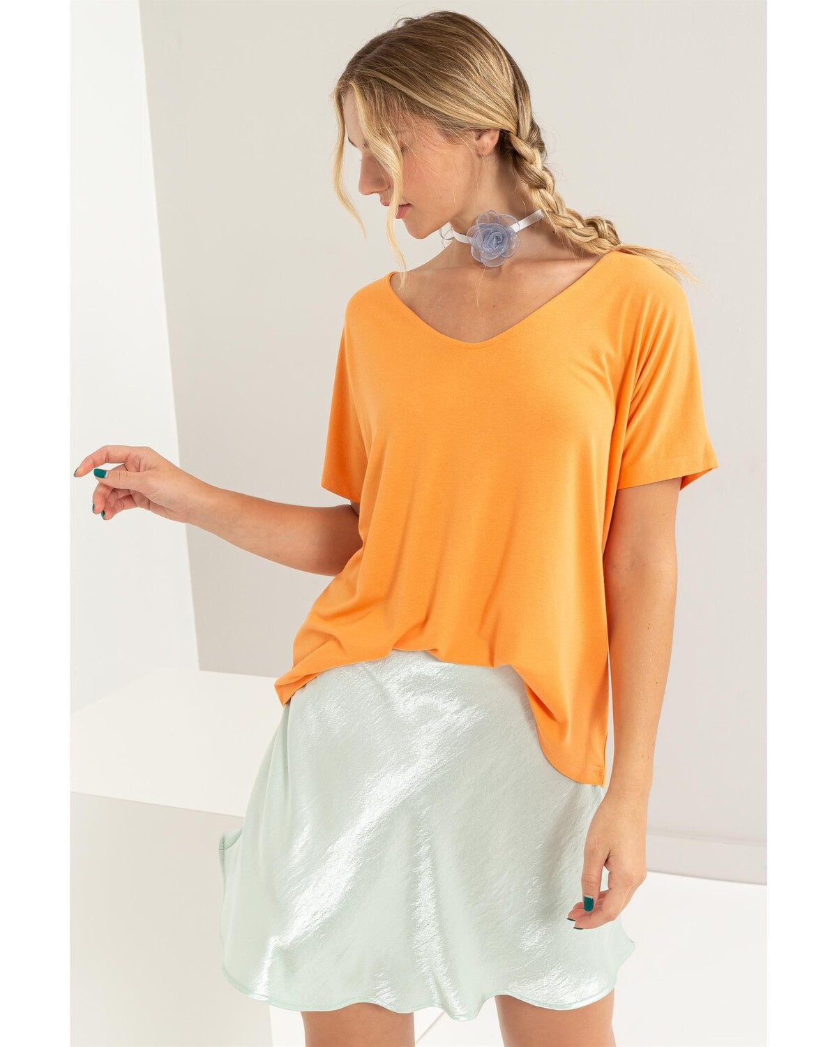 V NECK DOLMAN SHORT SLEEVE TOP(more colors)
