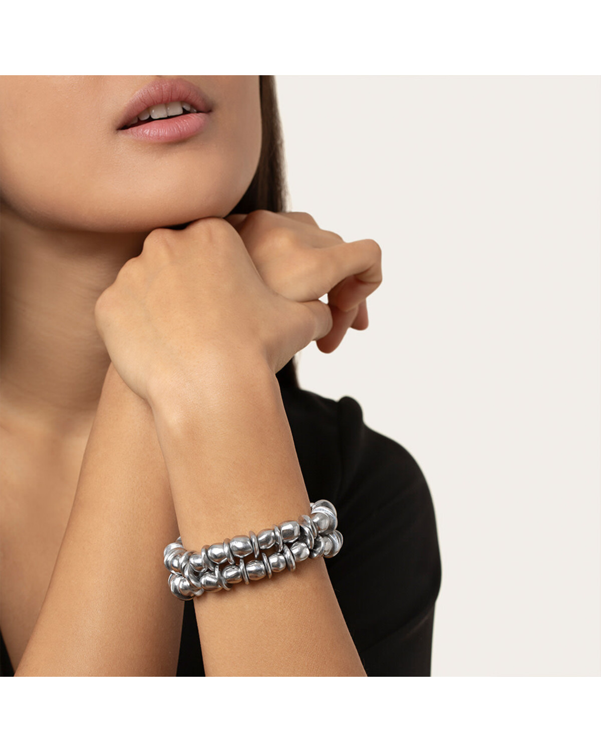 al01160BRACELET ELASTIQUE 2 TOURS BOULES/RONDELLE