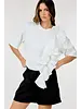 RUFFLE FRONT 3/4 SLEEVE TOP white