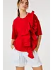 RUFFLE FRONT 3/4 SLEEVE TOP red