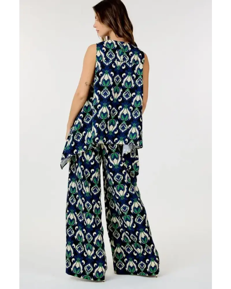 PATTERNED PRINT TWO-PIECE SET Navy