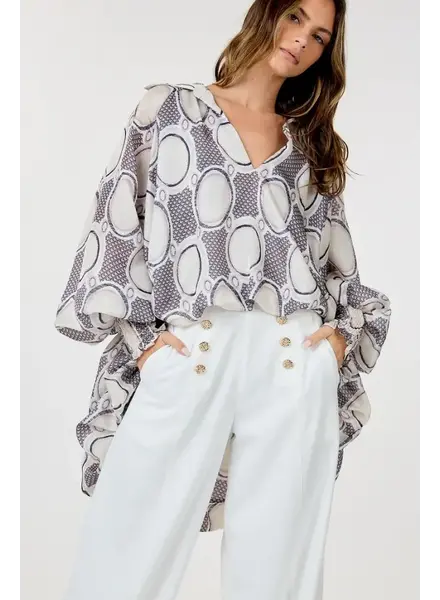 CIRCLE DOT PRINT LONG-SLEEVE TOP