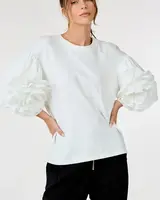 ROUND NECK SOLID TOP WITH FLOWER DETAIL White