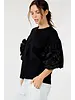 ROUND NECK SOLID TOP WITH FLOWER DETAIL Black