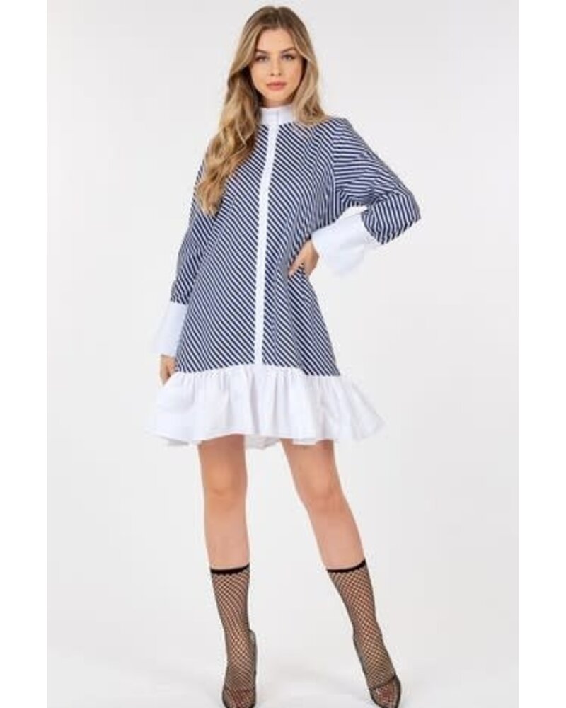 Ruffled Bottom Striped Shirt Dress