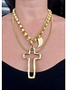 Two Layers Chain Gold Cross 4 Soles Necklace