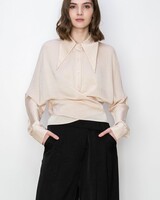 Satin Wrap Cross Knot Detail Shirt Top