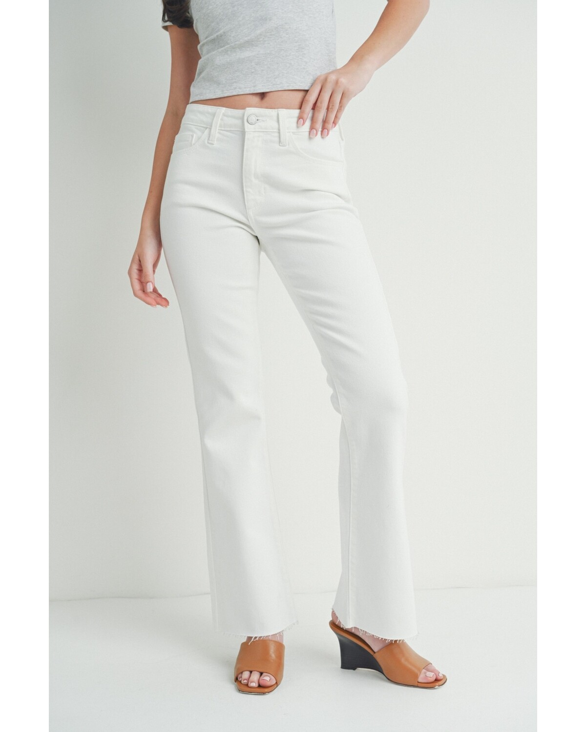 FLARE JEANS WITH HEM DETAIL WHITE