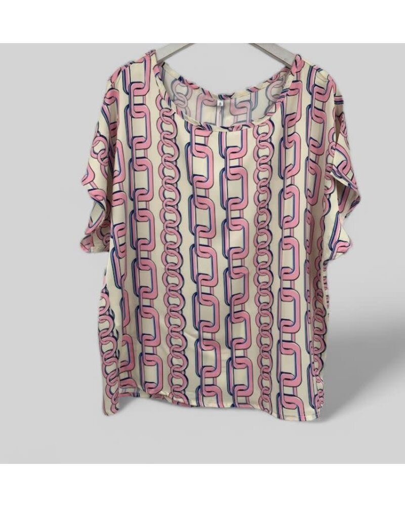 Chain Print Blouse Pink or Acua