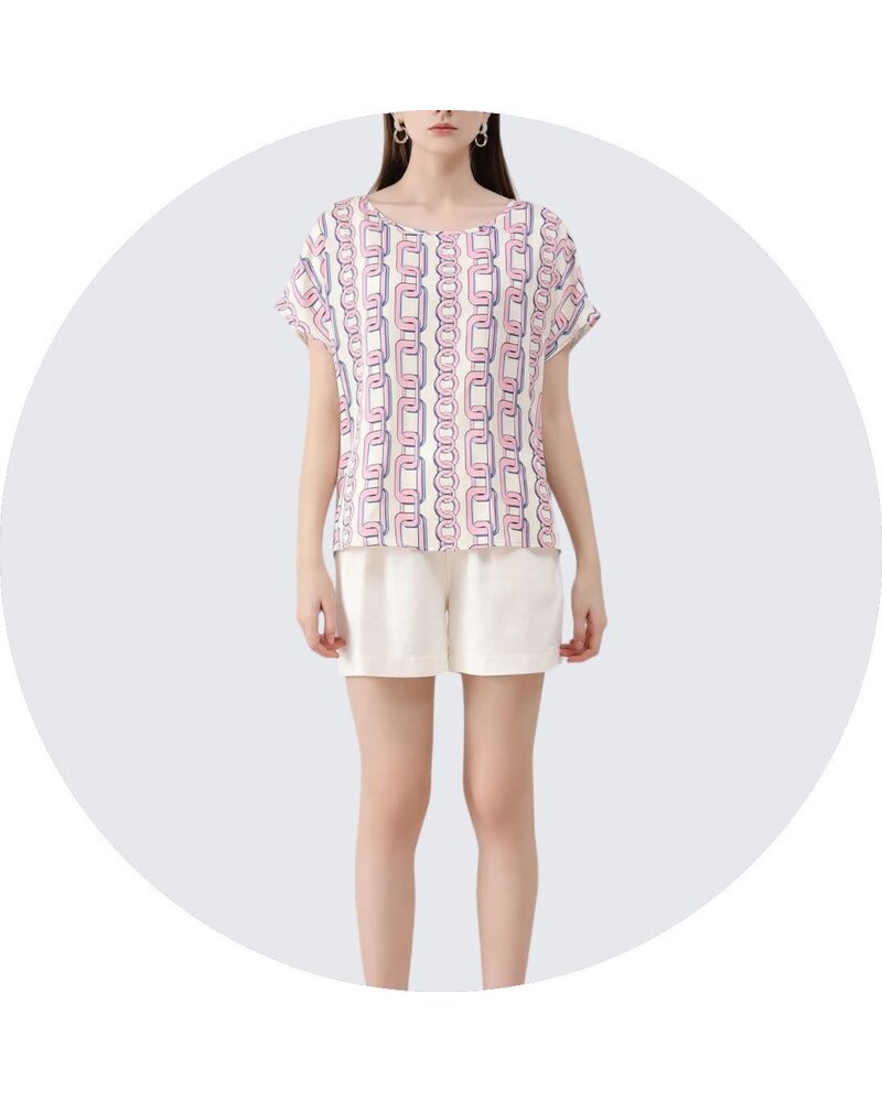 Chain Print Blouse Pink or Acua