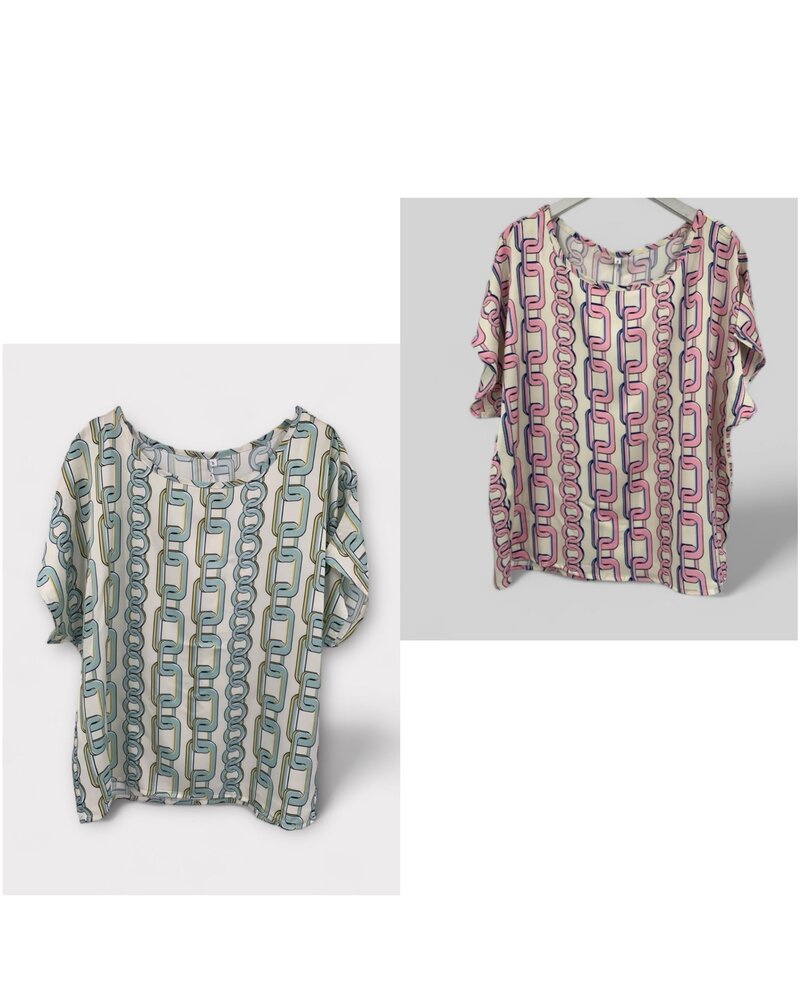 Chain Print Blouse Pink or Acua