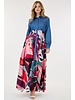 Color Block Button Up Long Sleeve Dress