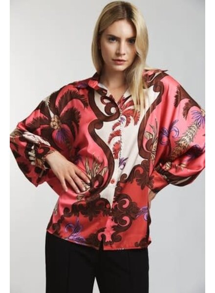 Button Up Printed Long Sleeve Top