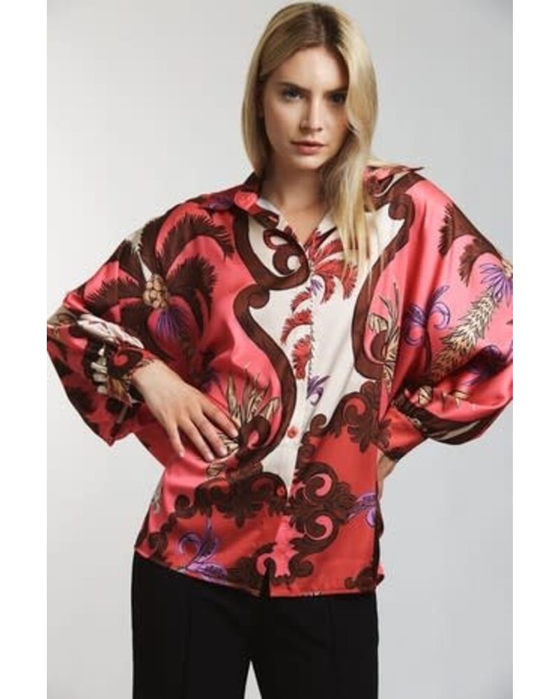 Button Up Printed Long Sleeve Top